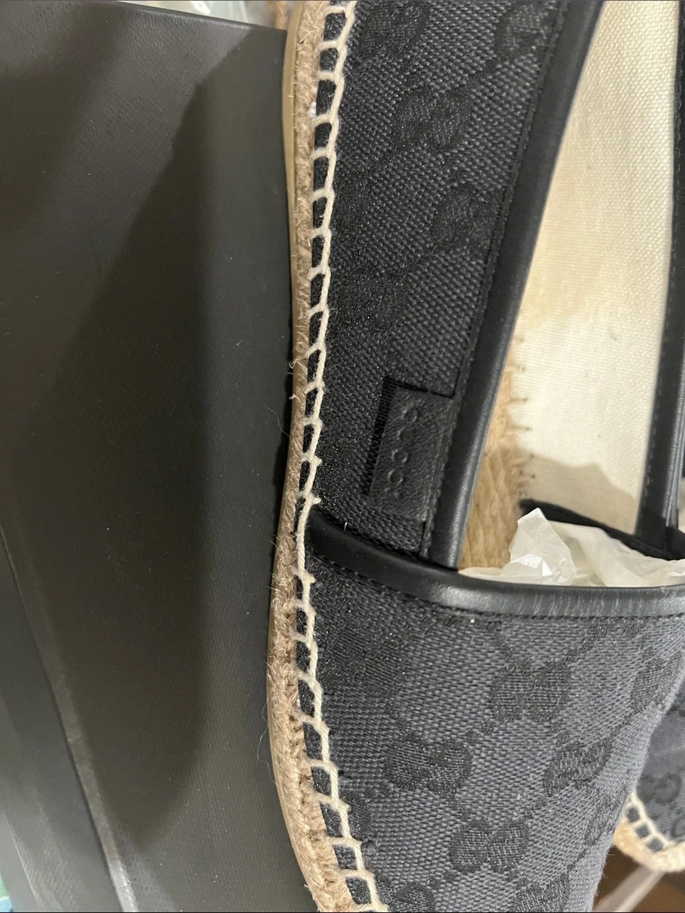 Authentic Gucci Black Monogram Canvas Espadrille Flats